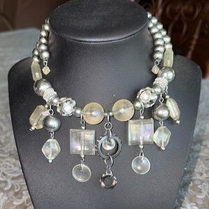 Elegant Silver and clear Beaded Necklace that wraps around the neck.  $23